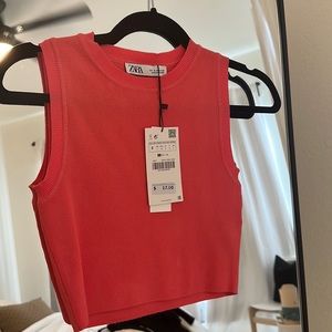 NWT Zara Coral Sleeveless cropped sweater